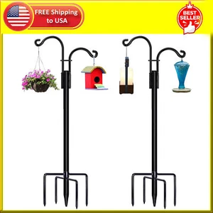 92 Inch Double Shepherds Hooks Bird Feeder Pole with 5 Prongs Base, 2 Pack - Picture 1 of 8