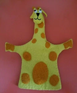 Felted Wool Handmade Giraffe Puppet 14 X 10 Inches Yellow and Orange - Picture 1 of 3