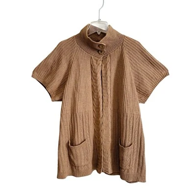 Cardigã suéter feminino túnica de malha Sonoma tamanho XL bronzeado manga curta 2 botões - Imagem 1 de 4