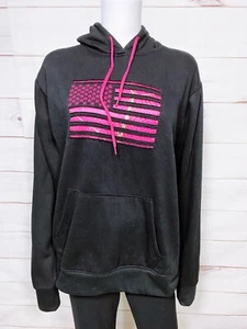 Mossy Oak Womens Hoodie Size XL Black US Flag Kangaroo Pocket Long Sleeve - Picture 1 of 6