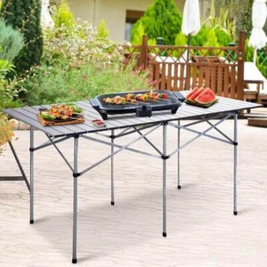 Tavolo Arrotolabile in Alluminio 70 X 140 x 70 Picnic Campeggio Giardino Casa - Foto 1 di 4
