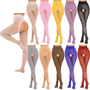 Women's Crotch-less Pantyhose Glossy Stretchy Mid Waist Thigh High Stockings - Picture 1 of 177