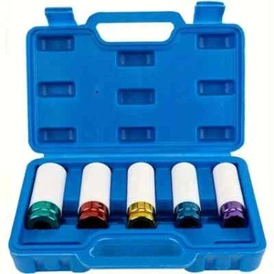 5Pcs Alloy Wheel Nut Thin Wall Deep Impact Socket Set 1/2" Drive 15-22mm w/Case - Picture 1 of 9