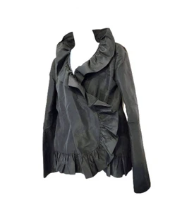 VINTAGE DOLCE GABBANA ABENDJACKE SCHWARZ RAFFLE EDGE 100% SEIDE Italy Gr. 44/8 - Bild 1 von 14