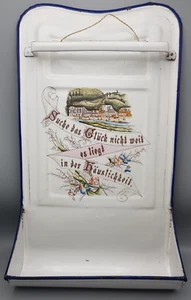 EMAILLE uraltes LÖFFELBLECH Jugendstil Spruch "Suche das Glück..." ca.30,5x52cm - Bild 1 von 10