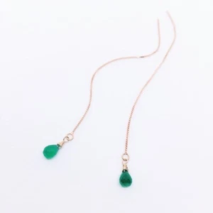 A++ Green Onyx Faceted Teardrop Beads Gold Plated Dangle Drop Threader Earrings - Picture 1 of 8