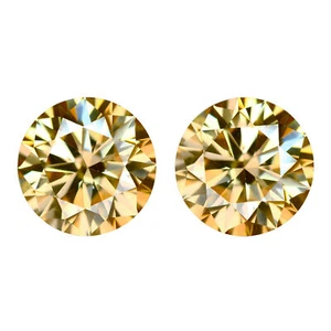 4.90 Ct IF 2Pcs Pair Brilliant Round Diamond Cut 8 MM Golden Yellow Moissanite - Picture 1 of 5
