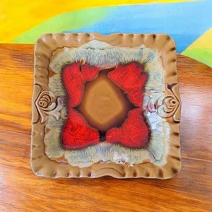 Vintage Belgo Canada Studiokeramik MCM rote Tropfglasur auf braunem Tablett/Zauber. - Bild 1 von 7