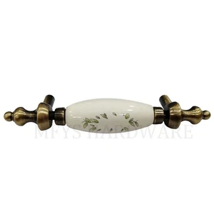 MFYS Vintage Bronze Weiß Keramik Blatt Muster Schrank Pull Home Hardware - Bild 1 von 6
