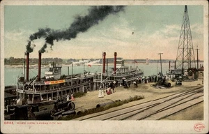 Kansas City,MO River View, Boats, Train Tracks Jackson County Missouri Postcard - Picture 1 of 2