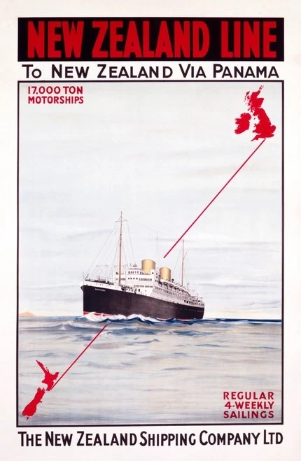 New Zealand Line Travel Poster To New Zealand Via Panama 12x8in Metal Sign - image 1 of 1