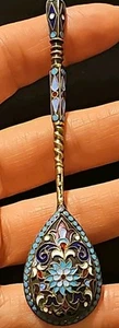 Antiker russischer Löffel Silber 84 Cloisonne Emaille - Bild 1 von 10