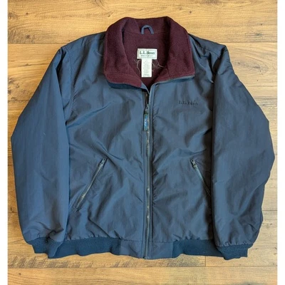 Vtg 90s Mens L.L.Bean Warm Up Jacket XL Navy Burgundy Fleece Lined Zip Front EUC - Image 1 of 4