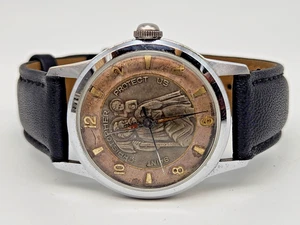 Vintage Helbros Germany Rare St. Saint Christopher Dial All Steel Case 33mm Runs - Picture 1 of 12
