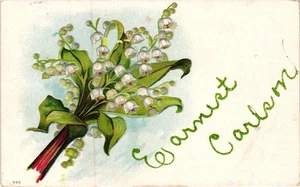 Postal vintage en relieve de flores de lirio del valle publicada - Imagen 1 de 2