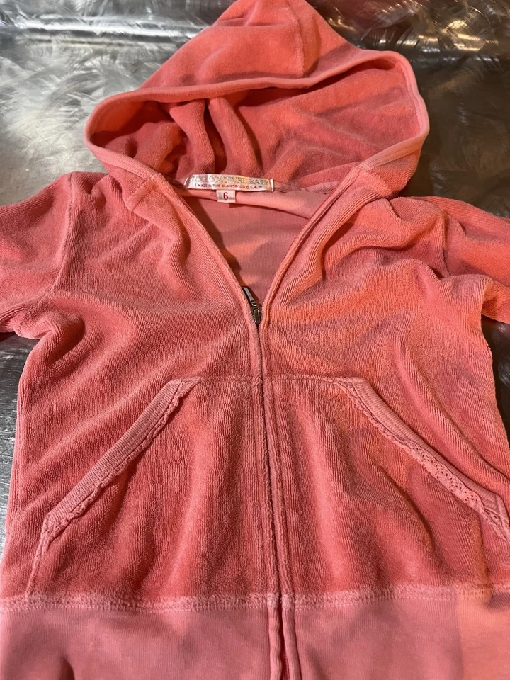 Y2K Juicy Couture Terry Peach Long Crochet Trim Sleeve Terry Zip Up Hoodie Girls - Image 1 of 4