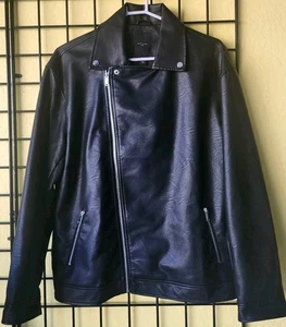 New Look Men's Biker Black Faux Leather Jacket Size Small - Picture 1 of 9