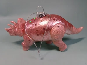 Blown Glass (Resin Legs & Tail) Pink Triceratops Glitter Christmas Tree Ornament - Picture 1 of 8