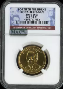 2016-D Ronald Reagan Dollar NGC MS67 Proof Like - 40th U.S President - Picture 1 of 2