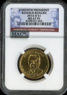 2016-D Ronald Reagan Dollar NGC MS67 Proof Like - 40th U.S President - Image 1 of 2