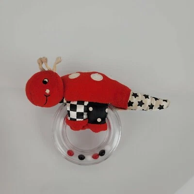 Kids II Vintage Red Black White Baby Stuffed Plush Rattle Ring Circle Toy Bug - Image 1 of 2