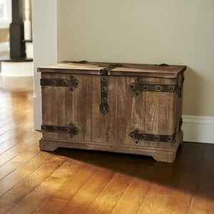 Rustic Brown Large Wooden Decorative Storage Chest Bench Trunk Organizer Bedroom - Picture 1 of 6