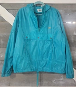 Giacca antipioggia vintage anni 80 IZOD Lacoste verde 1/4 zip con cappuccio 100% nylon taglia media - Foto 1 di 8