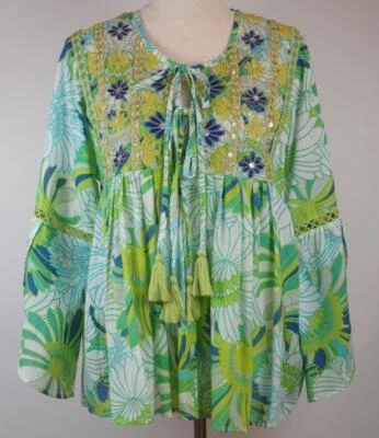 Tropical Embroidered Blouse by Miss June Sun Kiss Top Size 10/12 - Image 1 of 4