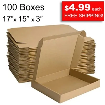 LOT OF 100 Shipping Boxes For Laptop Electronics Tablet Anything. size: 17x15x3" - Image 1 of 4