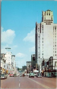 1950s FLINT, Michigan Postcard "SAGINAW STREET" Downtown Scene / Dexter Chrome - Picture 1 of 2