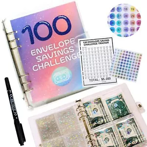 100 Envelope Money Saving Challenge 100 Day Challenge Budget Binder Planner Book - Picture 1 of 11