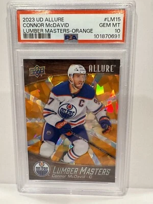 2023 UD ALLURE LUMBER MASTERS ORANGE #LM15 CONNOR MCDAVID 20/399 PSA 10 - Image 1 of 2