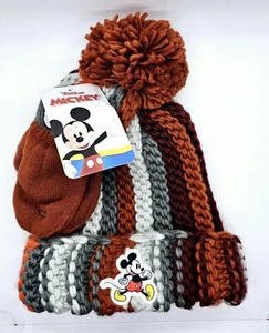 NEW Disney Jr Mickey Mouse Toddler Size 2T-5T STRIPED Beanie/Hat & Mitten Set - Picture 1 of 6