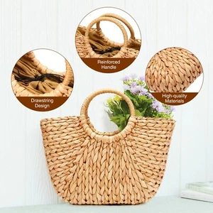 Summer Beach Hobo Bag, Women Straw Paper Handbag Drawstring Large Capacity Tote - Picture 1 of 7