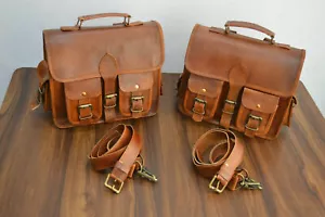 Echt Vintage braun Leder zwei Motorrad Gepäck Sattel Reise zwei Seitentaschen - Bild 1 von 11