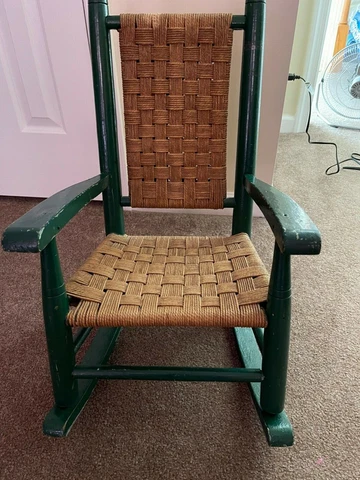 child's antique cane bottom & back rocking chair, vintage 50s Cover