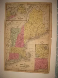 ANTIQUE 1839 MAINE MASSACHUSETTS CONNECTICUT BOSTON HARTFORD DATED HANDCOLOR MAP - Picture 1 of 1