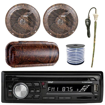 PYLEMARINE Pyle Marine Bluetooth AUX Radio + Cover, 2x 6.5'' Speakers, Antenna, 50 Ft Wire