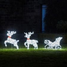 Fluffy Reindeer&Sleigh Outdoor LED Christmas Decoration Plug In Timer Lights4fun