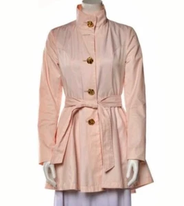 RARE Betsey Johnson Skirted Fit Flared Blush Trench Coat Y2K VTG Sz L - Picture 1 of 10