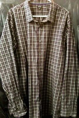 APT.9 Mens Size 3XLT Tall Black Gray Purple Plaid Dress Shirt Adjustable Sleeve - Image 1 of 4
