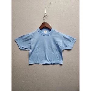 Vintage Crop Top Shirt Women Sportswear Blue Cropped Tee XS 50/50 USA Retro 80s - Picture 1 of 7