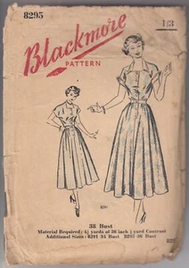 SEWING PATTERN 40s 50s DRESS SQ NECK FULL SKT BUTTON FRONT BLACKMORE 8295 38" M5 - Picture 1 of 2