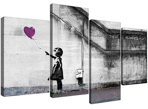 Canvas Prints of Banksy Balloon Girl in Plum for your Living Room - Picture 1 of 8