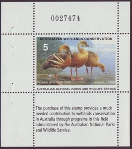 1989 $5 AUSTRALIAN WETLANDS DUCK STAMP CONSERVATION SHEETLET - MUH FULL GUM - Bild 1 von 1