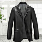Men Business Coat Outwear Sheepskin Lapel Blazer Leather Jacket Classic Overcoat