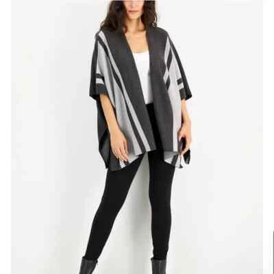 Alfani женщин Sz M в полоску плащ пончо кардиган свитер серый вересковый $70 - Изображение 1 из 4