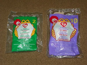 NIP 2 Vtg 1999 McDonalds TY BEANIE Babies #2 ANTSY Anteater #10 STRETCHY Ostrich - Picture 1 of 2