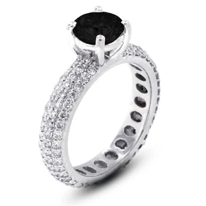 5.15ctw Black  Round Cut Earth Mined Certified Diamonds 14k Gold Side Stone Ring - Picture 1 of 11
