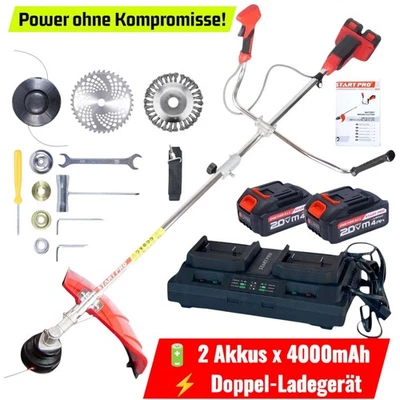 Akku Trimmer Duo 40V Motorsense Rasentrimmer Maxi-Set 2x4Ah & Doppel-Ladegerät - Bild 1 von 4